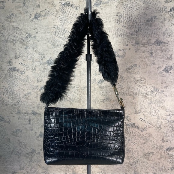 Elizabeth and James Finley Crocodile-Embossed Fur Shoulder Bag, Black - Picture 3 of 13